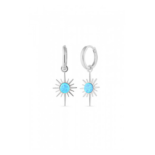 Opal Northern Star Drop Hoop Earrings Sterling Silver