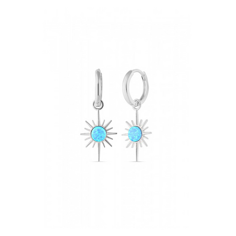 Blue Opal Northern Star Drop Hoop Earrings Sterling Silver