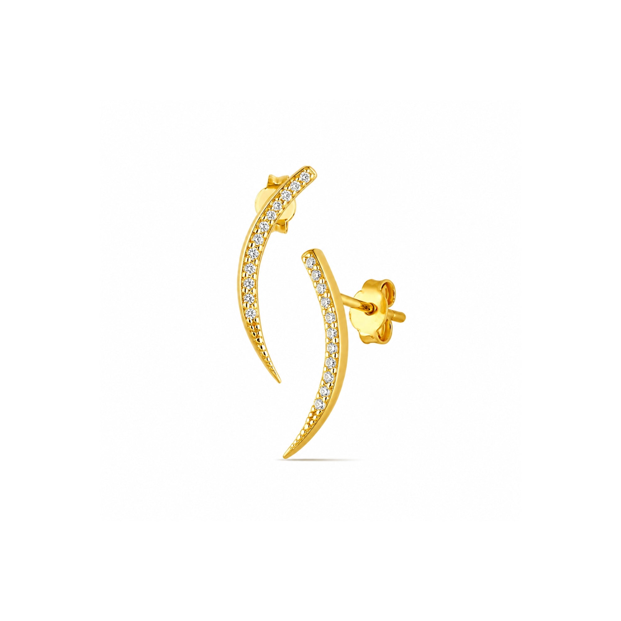 Curved Crescent Sterling Silver Pave Stud Earrings
