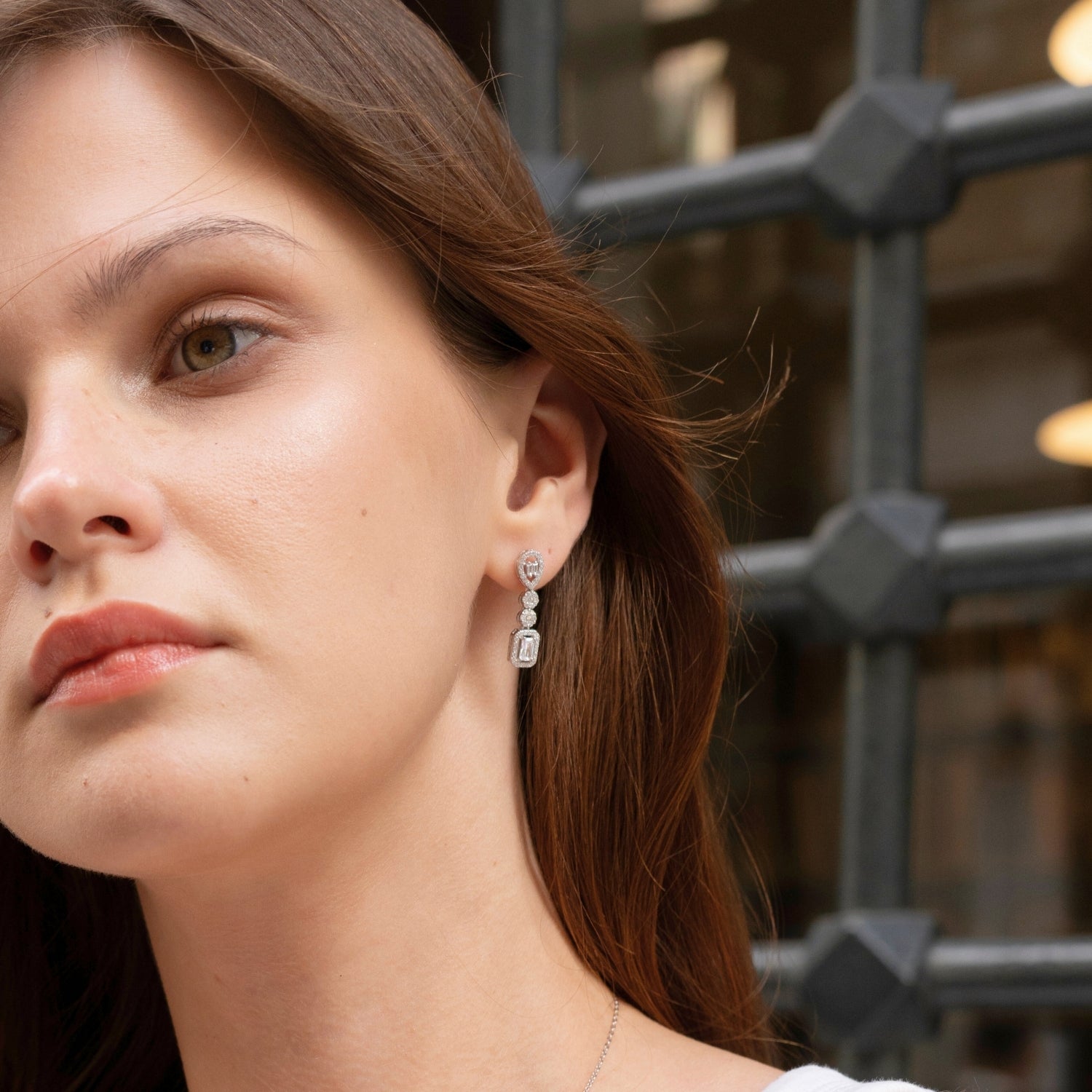 Elegant Sterling Silver Earring with Emerald-Cut & Teardrop Gemstones