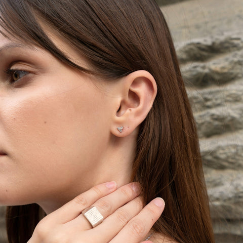 Lotus Diamond Stud Earring in 14ct Solid Gold - Single