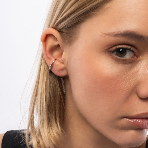 Fine Diamond Sterling Silver Ear Suspension Semi-Hoop Earrings