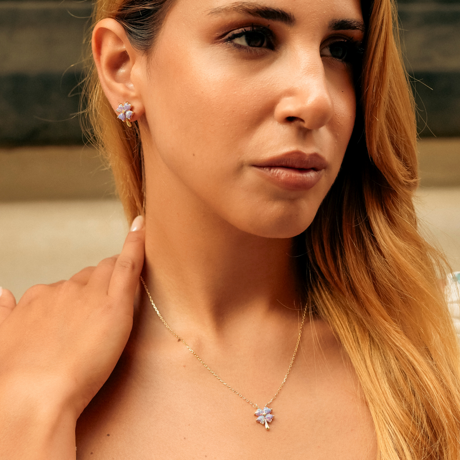 Pink & Purple Opal Four Leaf Clover Sterling Silver Necklace