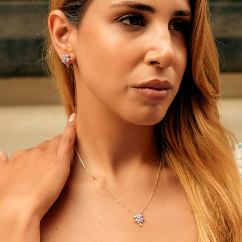 Pink & Purple Opal Four Leaf Clover Sterling Silver Necklace