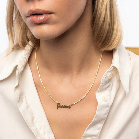 Sterling Silver Fine Signature Name Necklace With Tennis Chain