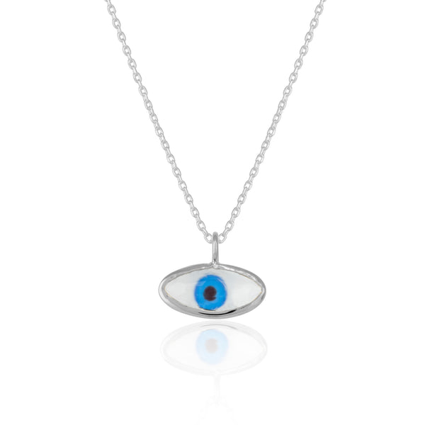 Transparent Glass Evil Eye Sterling Necklace