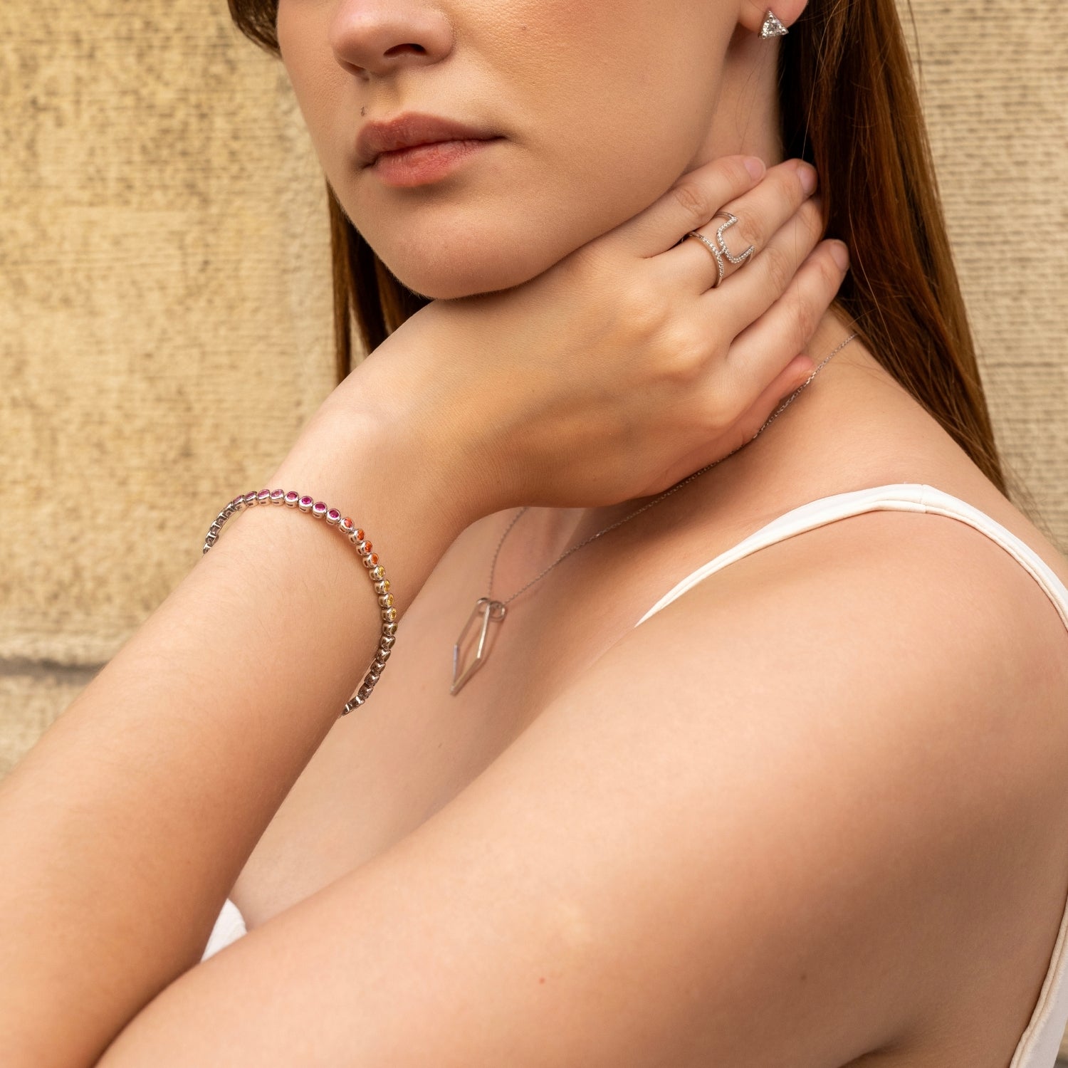 Sterling Silver Large Multicolour Bezel Tennis Bracelet