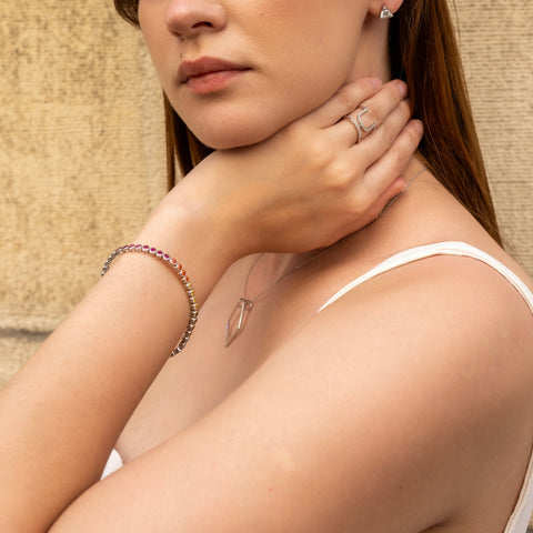 Sterling Silver Large Multicolour Bezel Tennis Bracelet