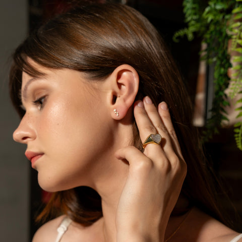 Sterling Silver Pave Heart Signet Ring