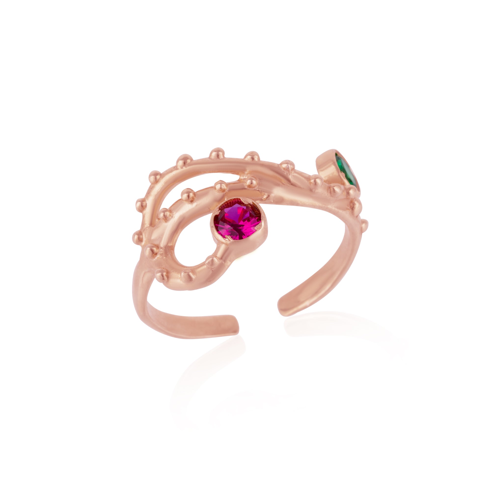 Emerald and Ruby Color Jewelled Dragon Back Ring