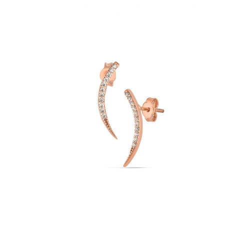Curved Crescent Sterling Silver Pave Stud Earrings