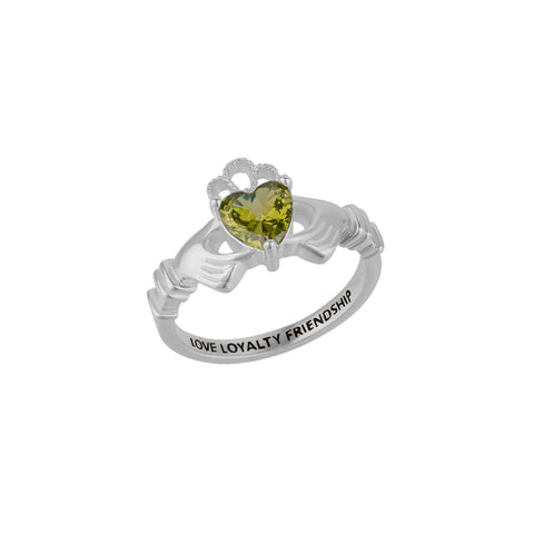 Sterling Silver Irish Mystic Green Claddagh Ring