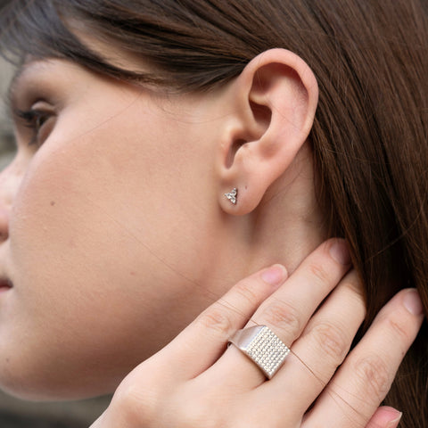 Lotus Diamond Stud Earring in 14ct Solid Gold - Single