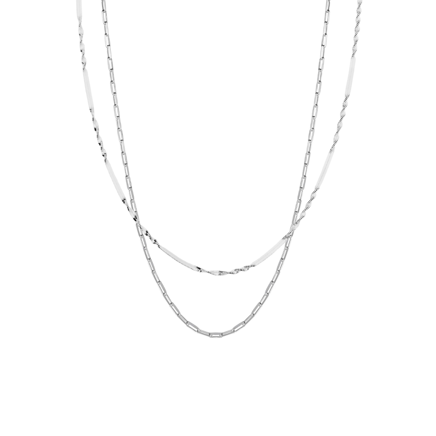 Semi Twisted and Paperclip Chain Sterling Silver Layering Necklace Set