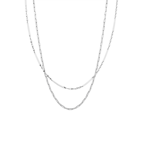 Semi Twisted and Paperclip Chain Sterling Silver Layering Necklace Set