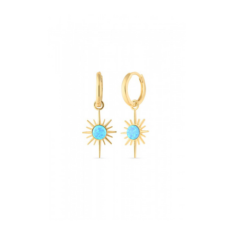 Blue Opal Northern Star Drop Hoop Earrings Sterling Silver