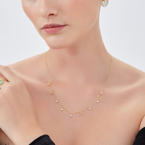 Jewelled Triangle Sterling Silver Station Necklace