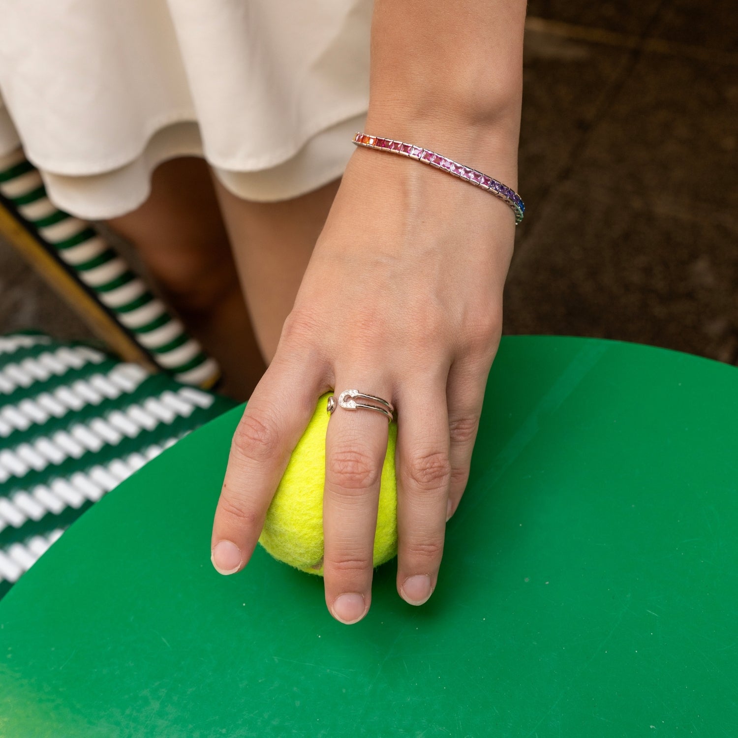 Sterling Silver Square Rectangular Rainbow Tennis Bracelet