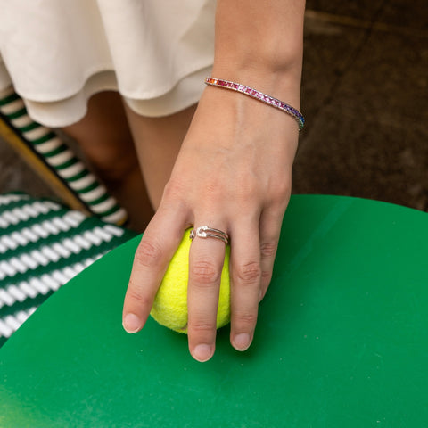 Sterling Silver Square Rectangular Rainbow Tennis Bracelet