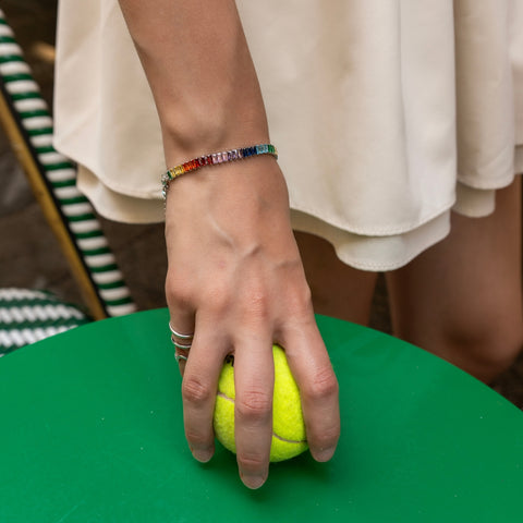 Sterling Silver Rainbow Baguette Tennis Bracelet