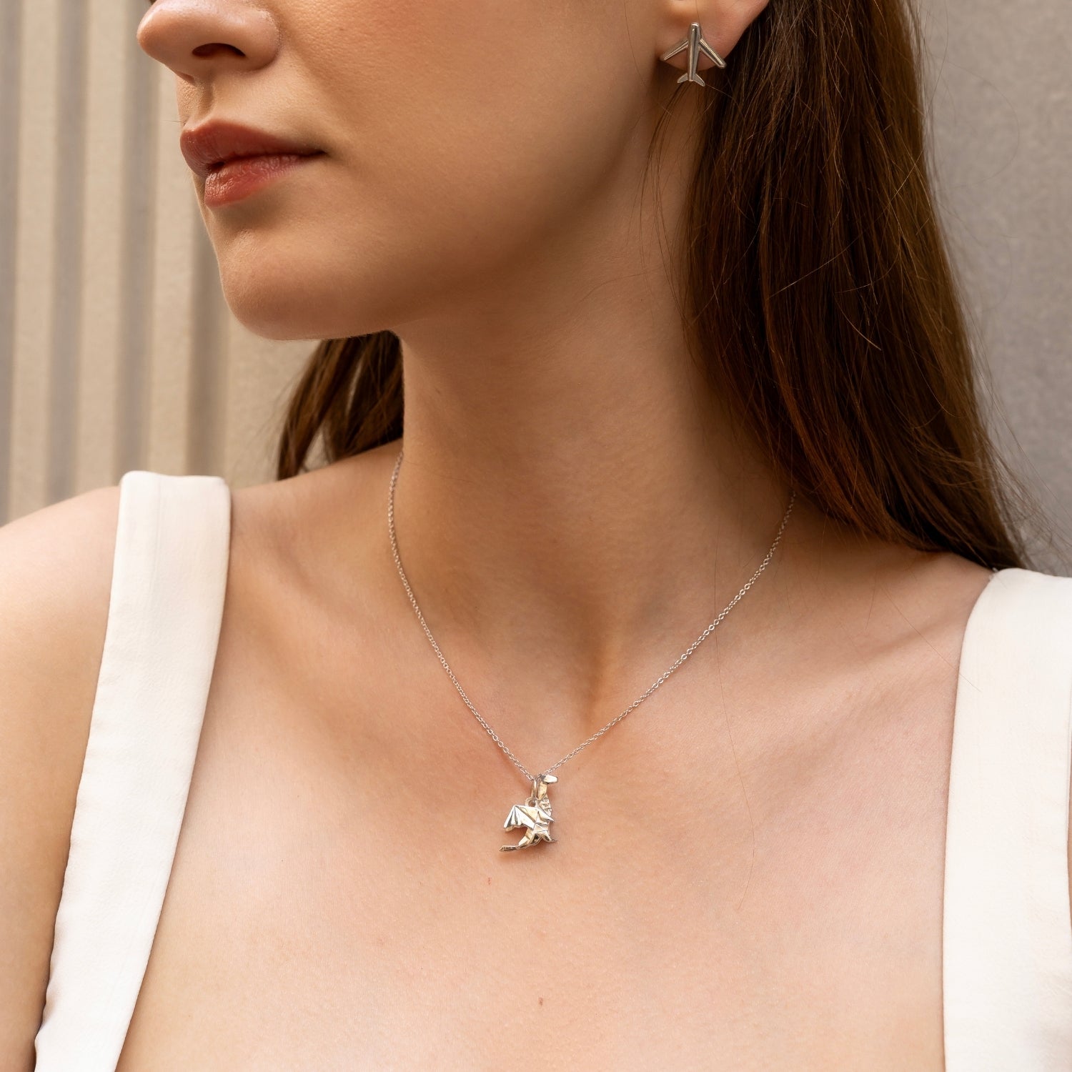 Sterling Silver Origami Dragon Necklace