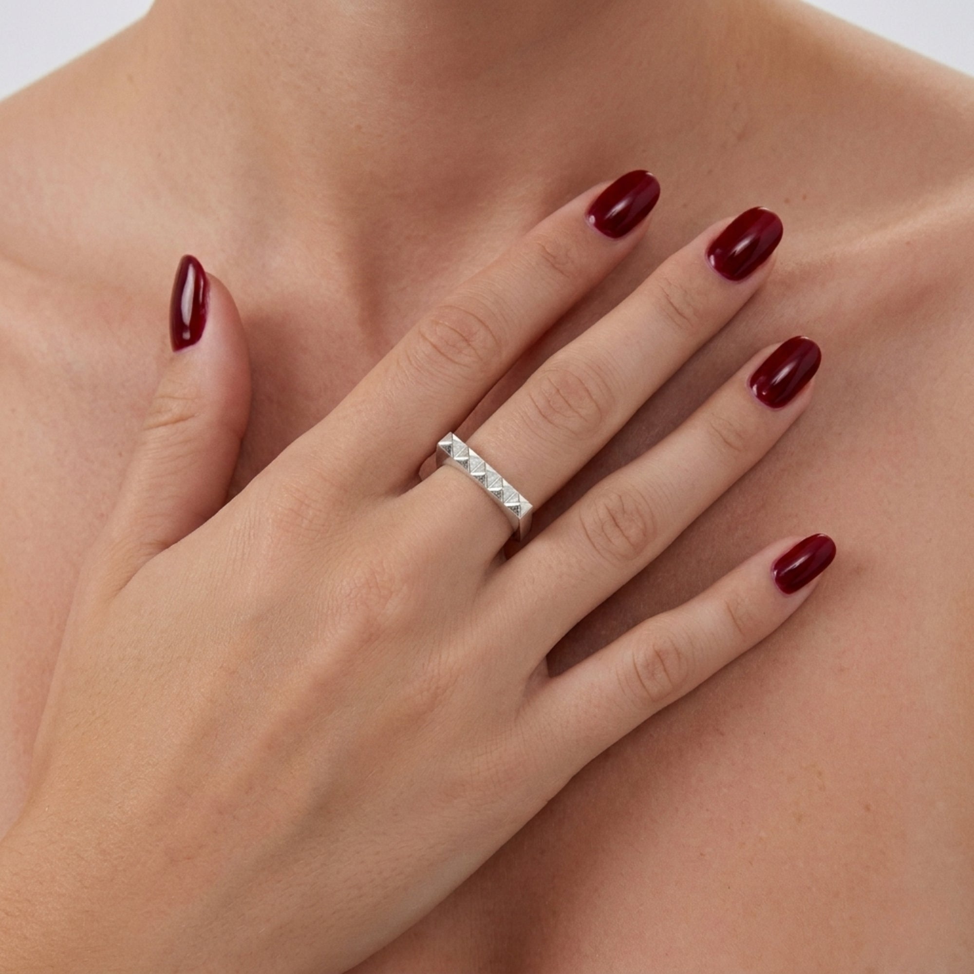 Pyramid Adjustable Sterling Silver Ring