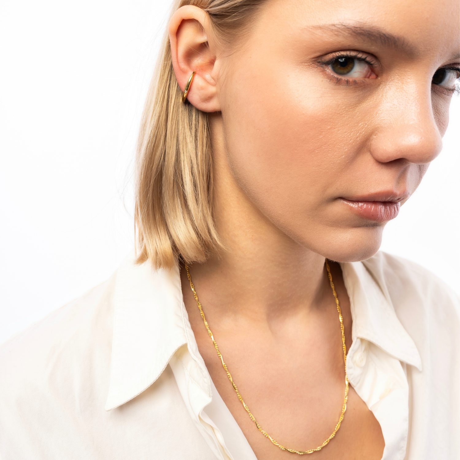 Fine Diamond Sterling Silver Ear Suspension Semi-Hoop Earrings