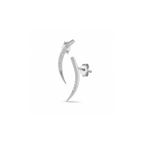 Curved Crescent Sterling Pave Stud Earrings
