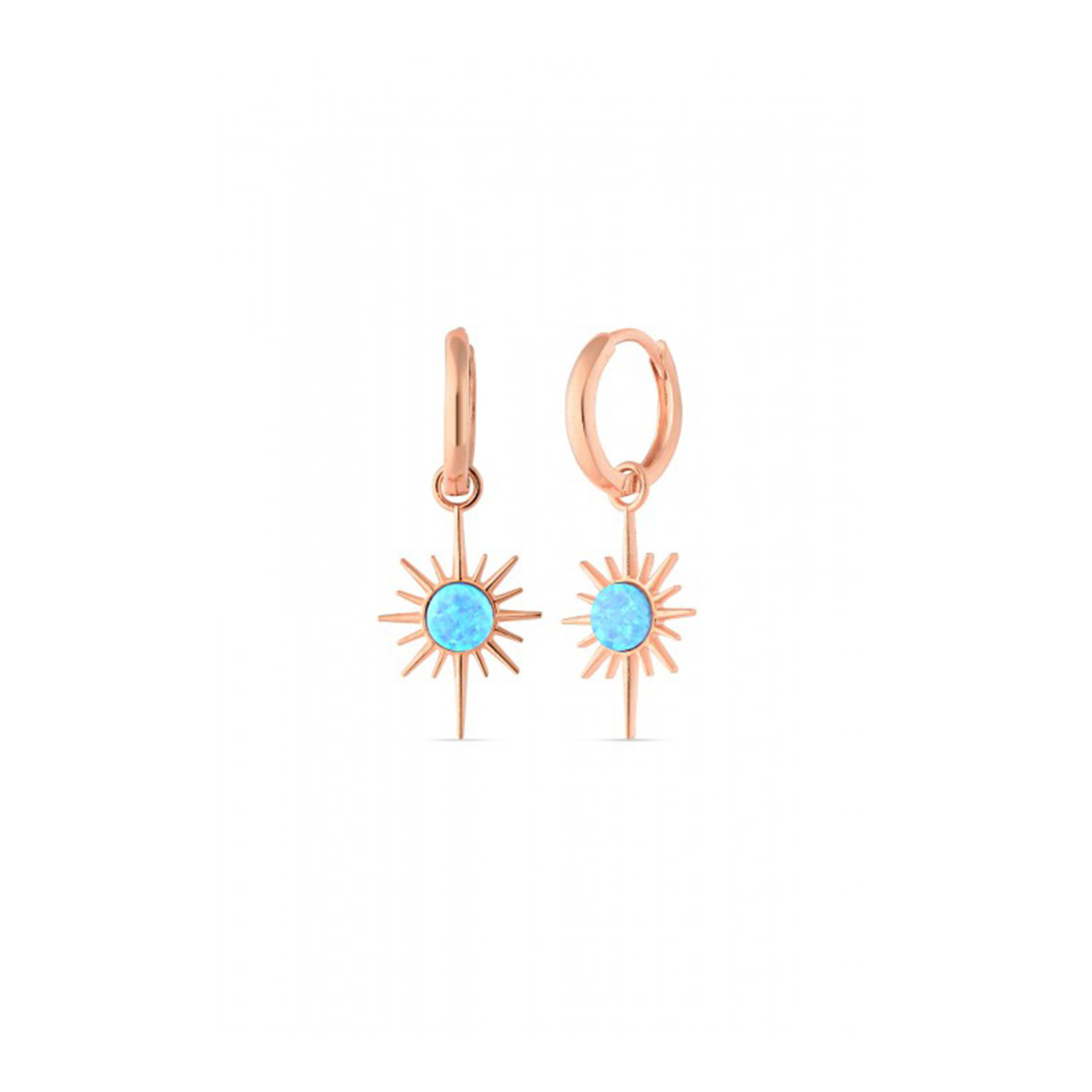 Blue Opal Northern Star Drop Hoop Earrings Sterling Silver