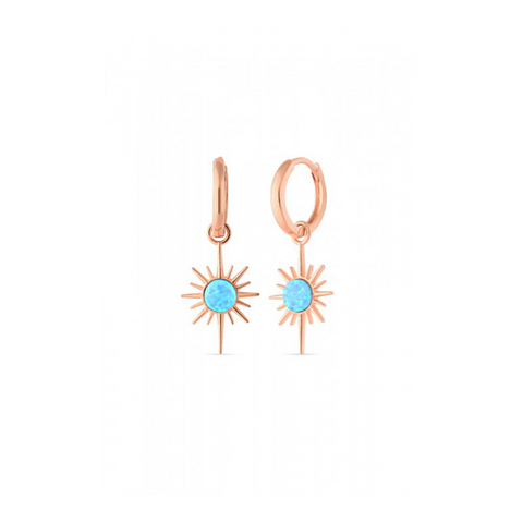 Blue Opal Northern Star Drop Hoop Earrings Sterling Silver