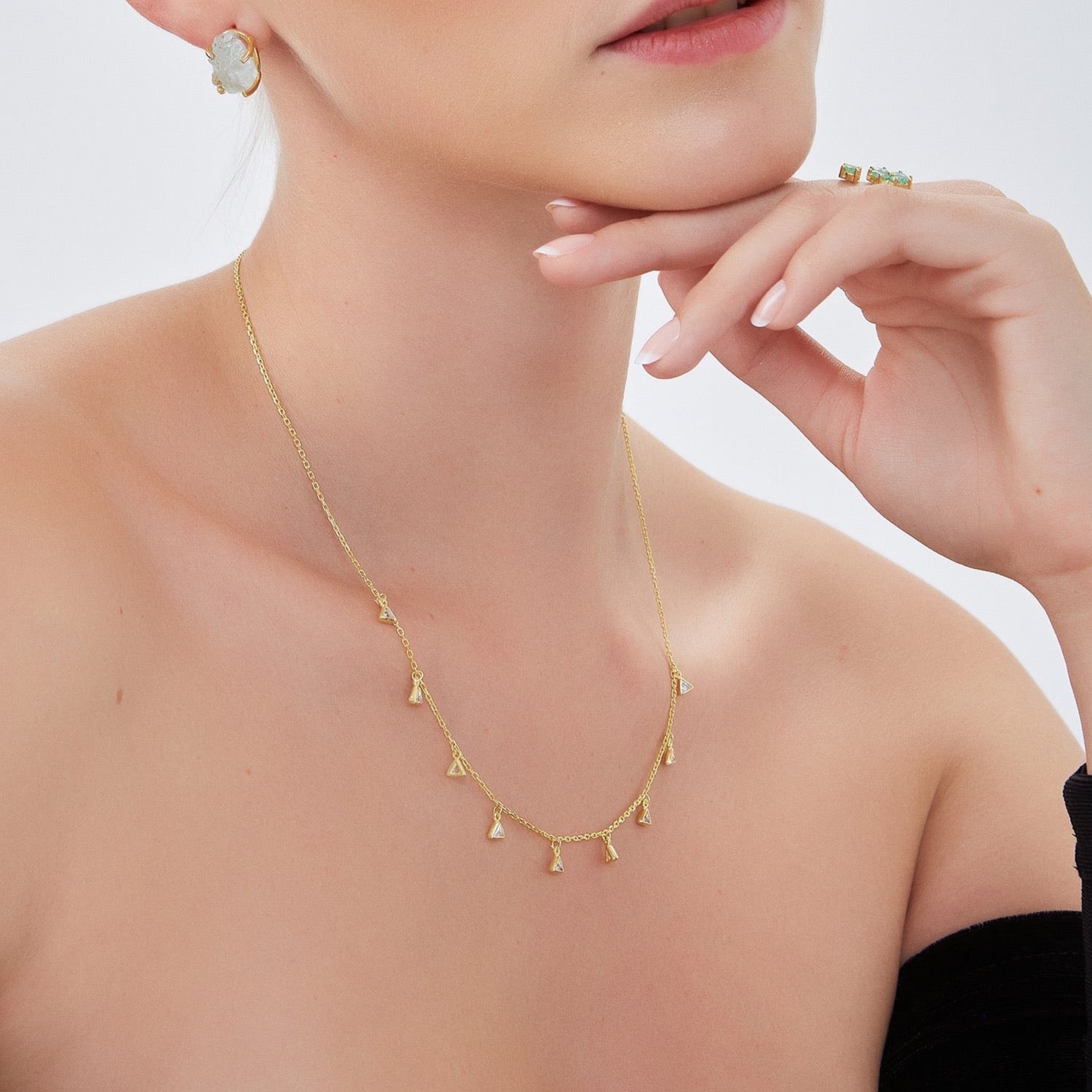 Jewelled Triangle Sterling Silver Station Necklace