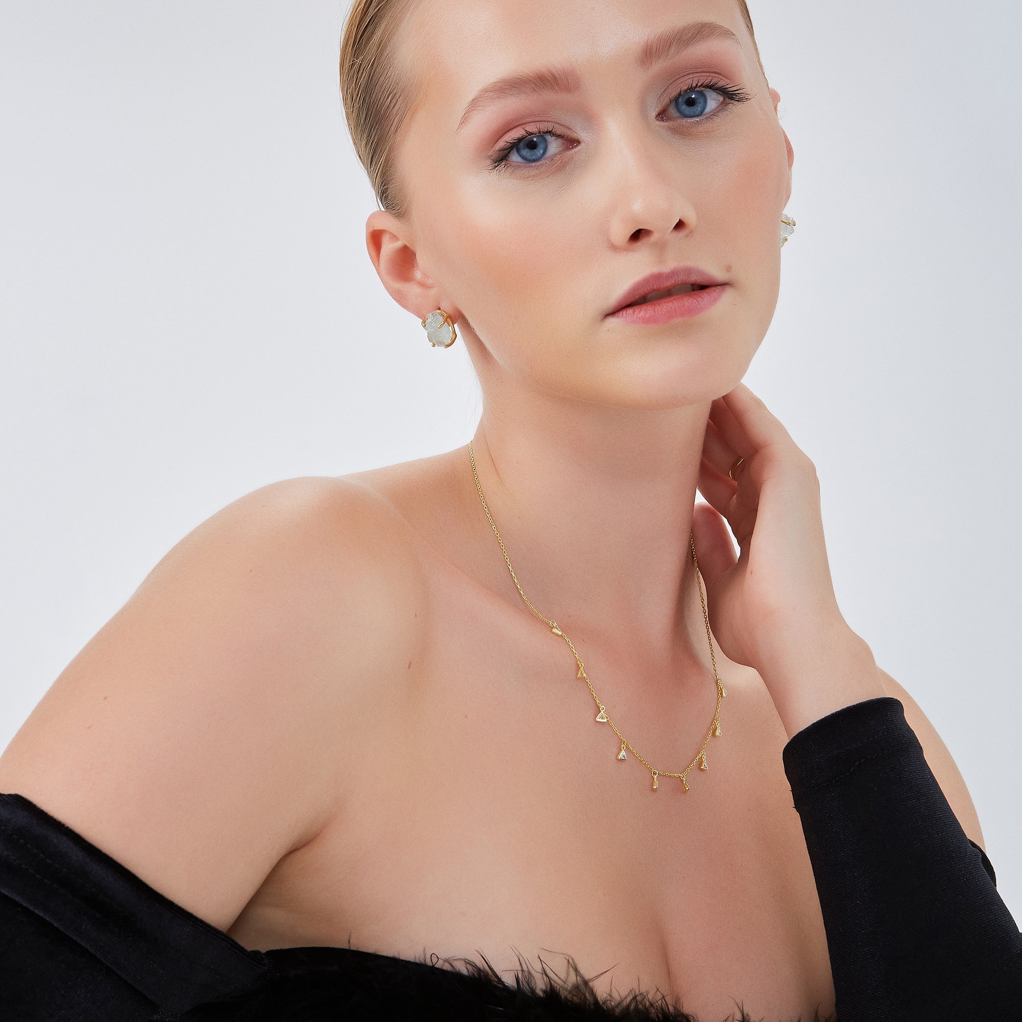 Jewelled Triangle Sterling Silver Station Necklace