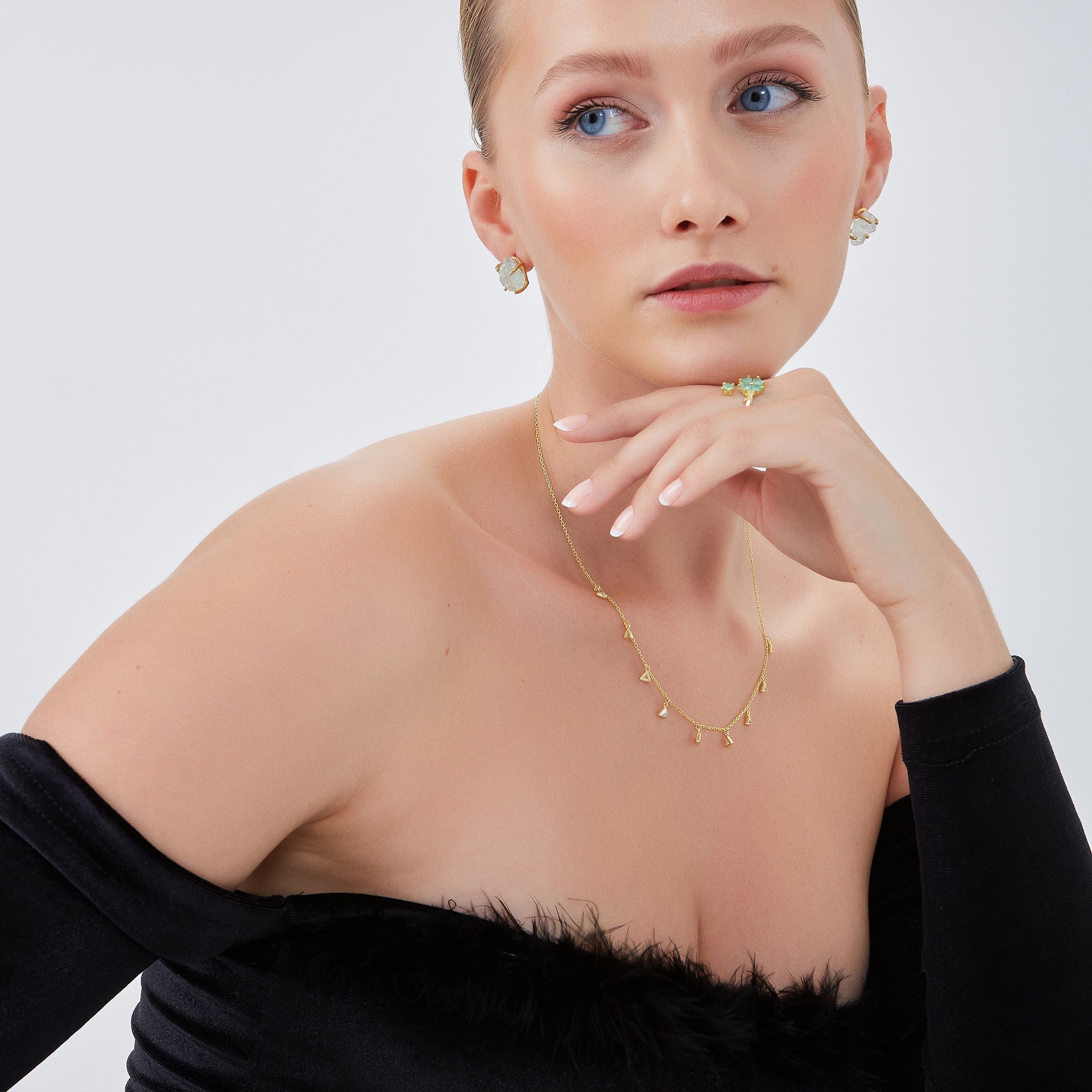 Jewelled Triangle Sterling Silver Station Necklace