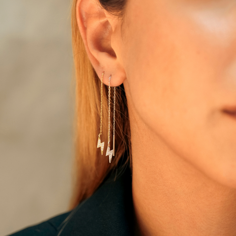 Lightning Bolt Sterling Silver Chain Drop Earrings