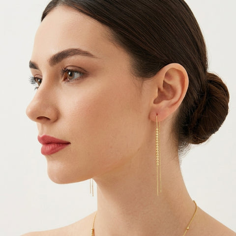 Sterling Silver Dorica Chain Bead Drop Earrings