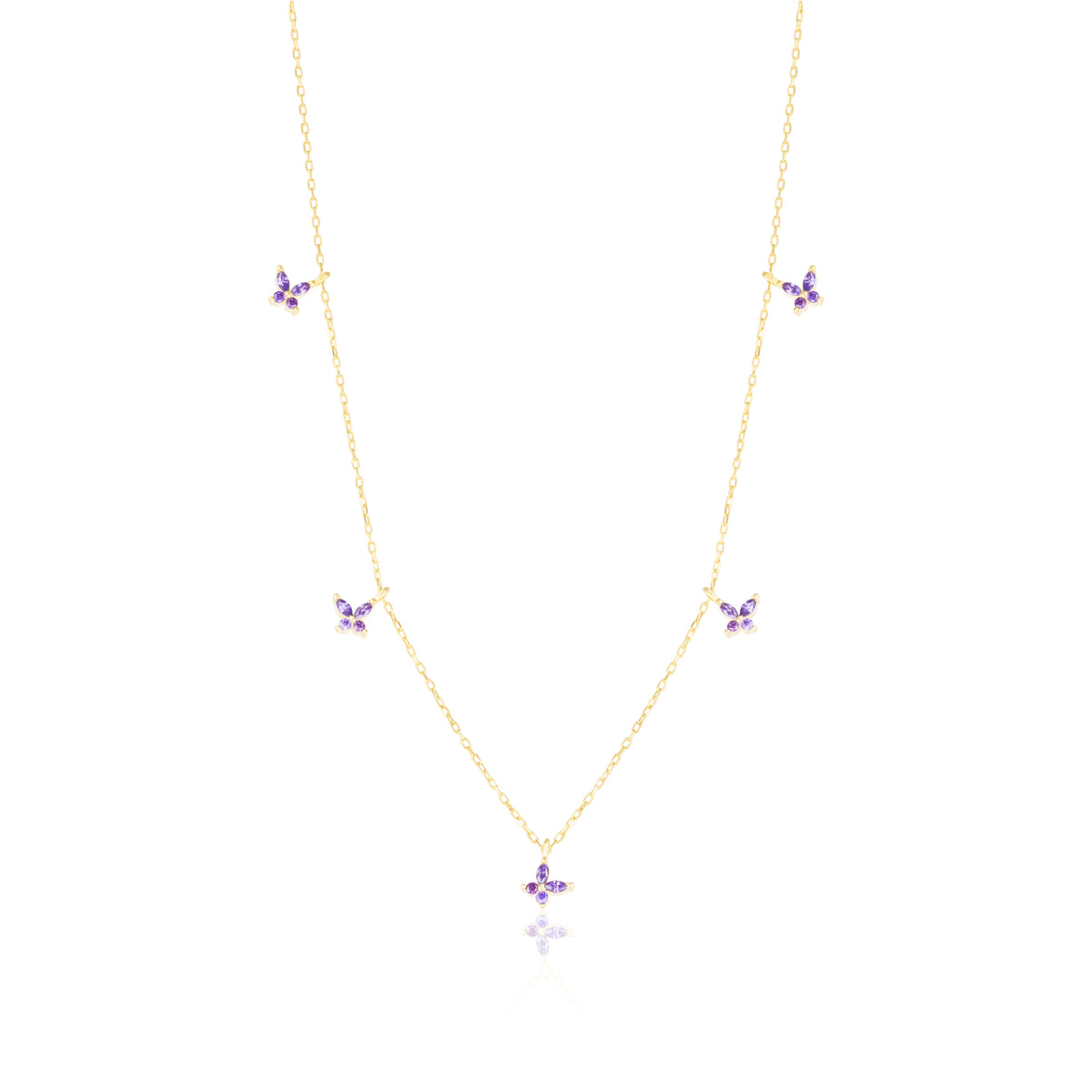 Gold Plated Purple Butterfly Sterling Silver Necklace
