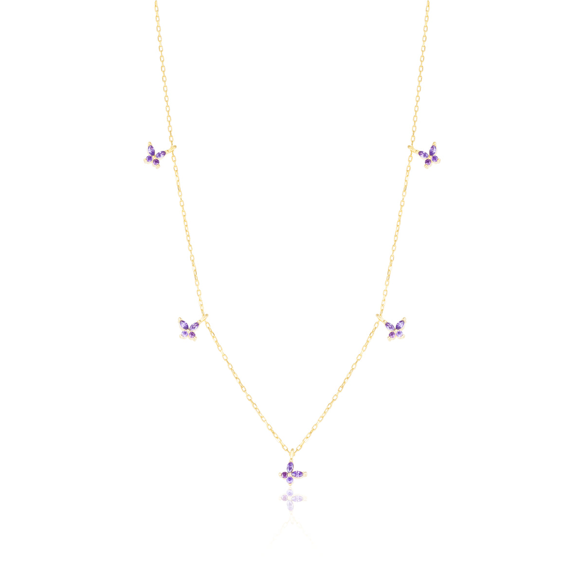Gold Plated Purple Butterfly Sterling Silver Necklace