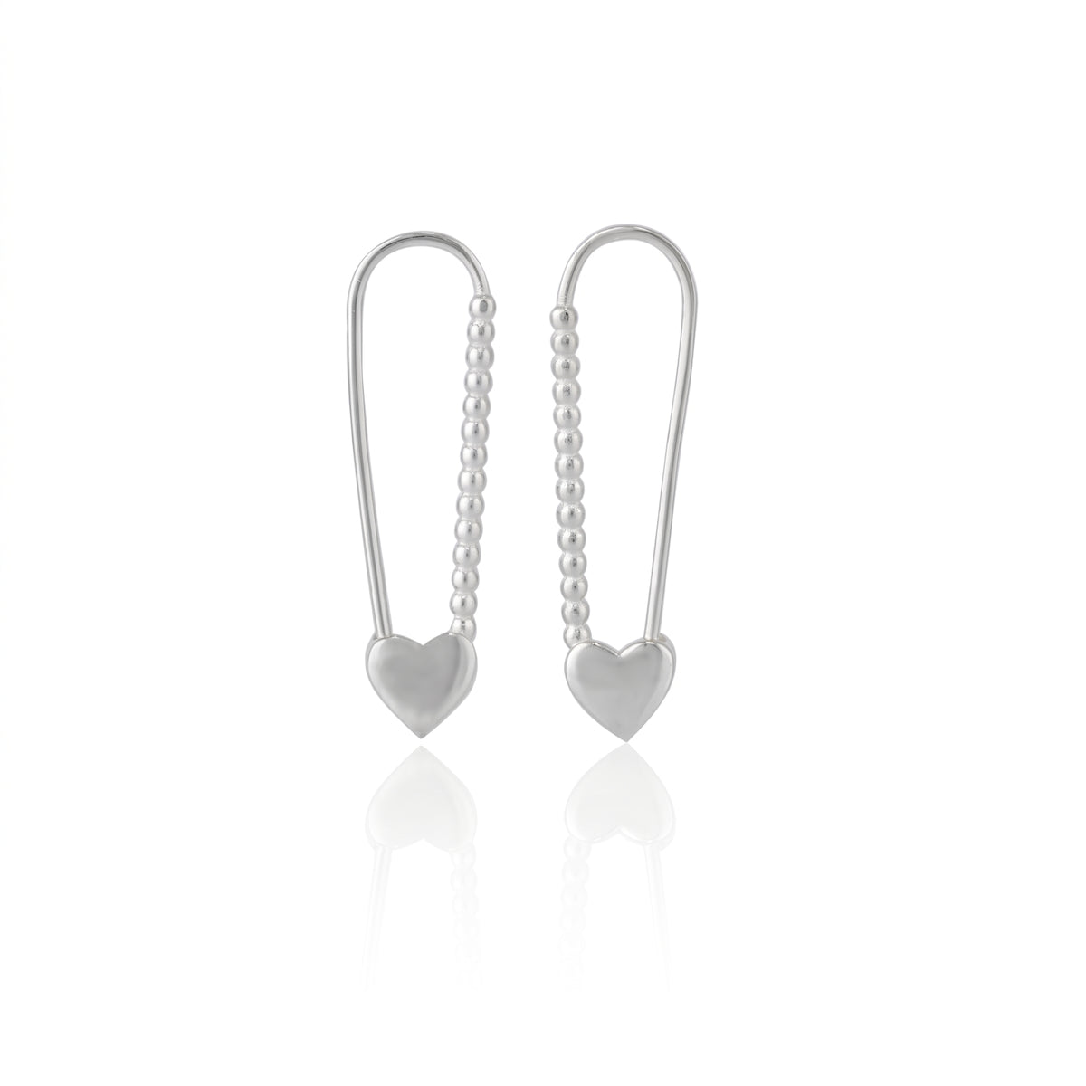 Heart Beaded Safety Pin Sterling Silver Earrings