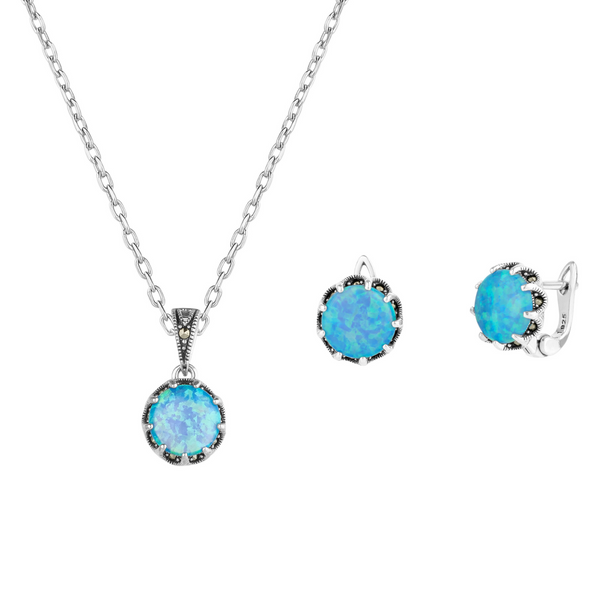 Round Japanese Opal High Quality Sterling Set