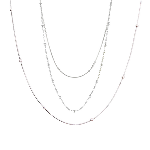 Beaded Satellite Sterling Silver Chain Necklace Layering Set
