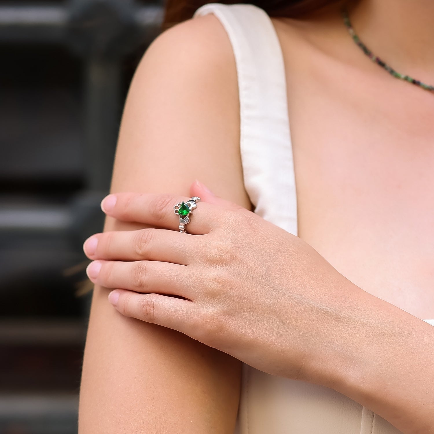 Sterling Silver Green Claddagh Ring