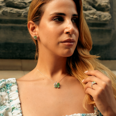 Four Leaf Clover Tones Of Green Earring in Sterling Silver