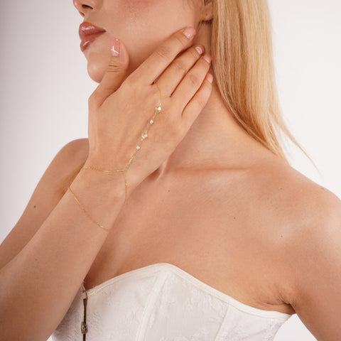 Gold-Plated Sterling Silver Seashell Pearl Hand Chain