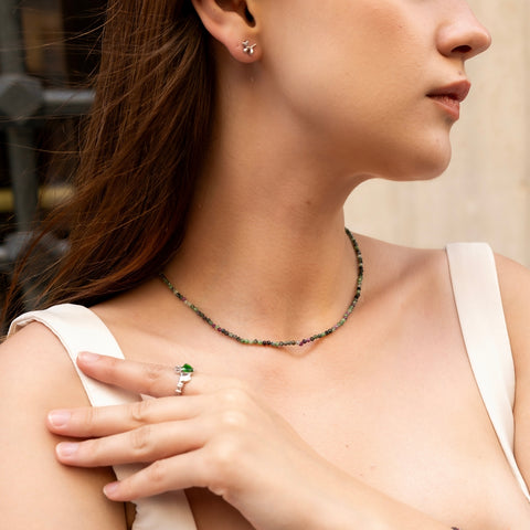 Fine Red Green Tourmaline Sterling Silver Necklace