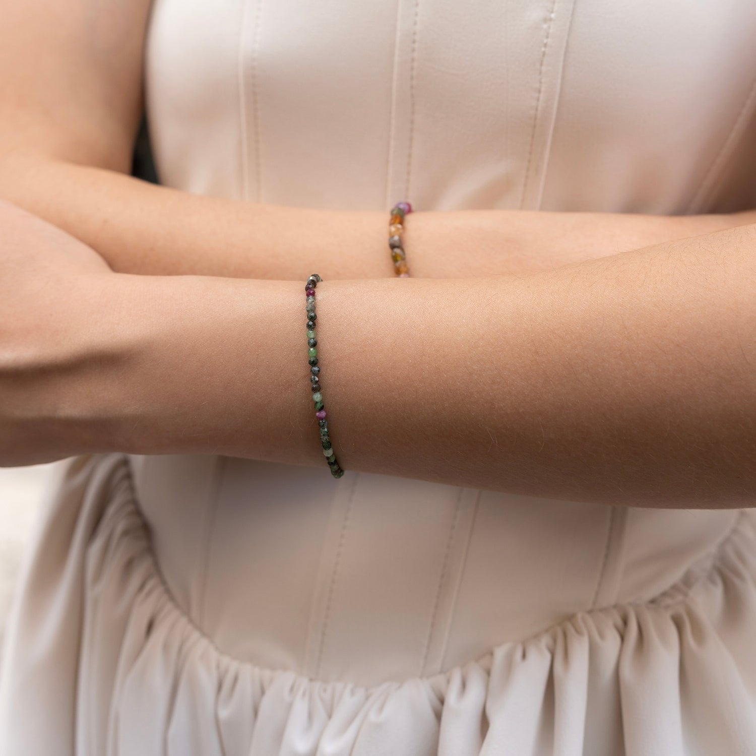 Fine Red Green Tourmaline Sterling Silver Bracelet