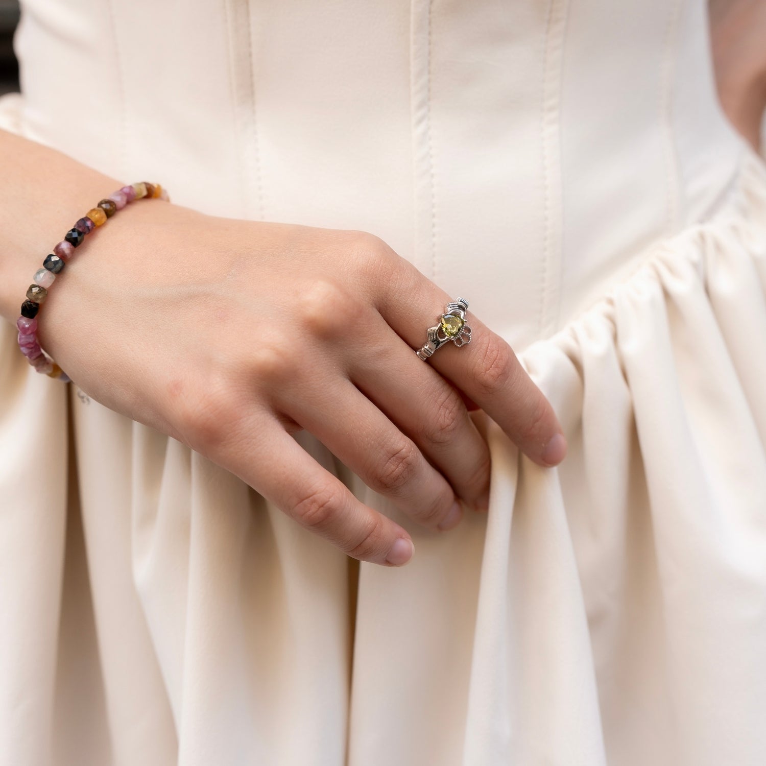 Sterling Silver Irish Mystic Green Claddagh Ring