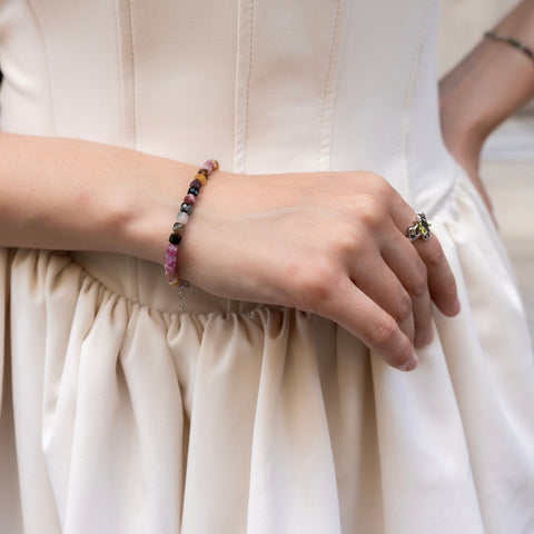 Fine Large Multicolor Tourmaline Sterling Silver Bracelet