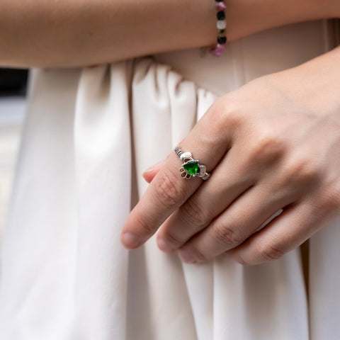 Sterling Silver Green Claddagh Ring