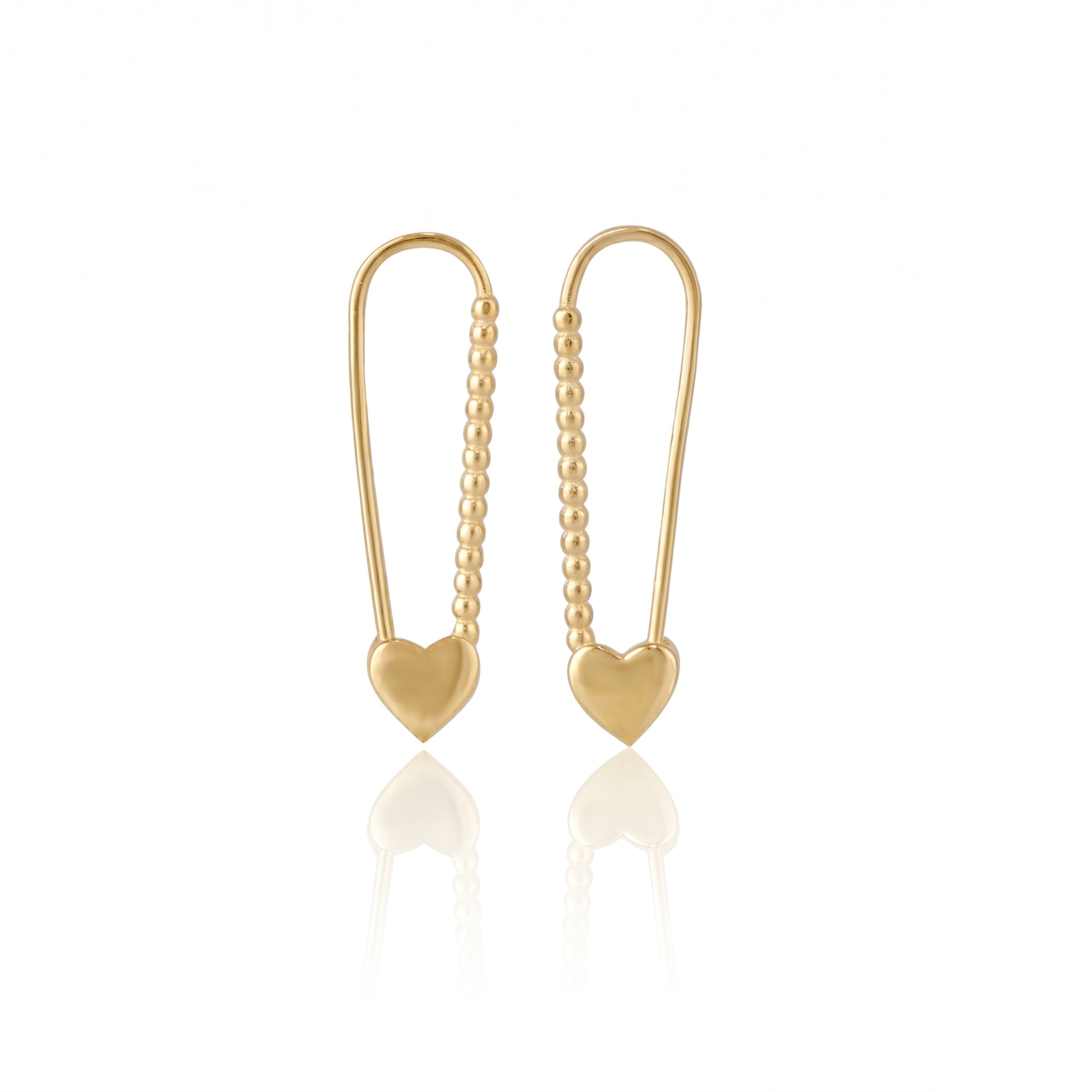 Heart Beaded Safety Pin Sterling Silver Earrings