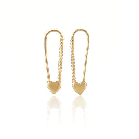 Heart Beaded Safety Pin Sterling Silver Earrings